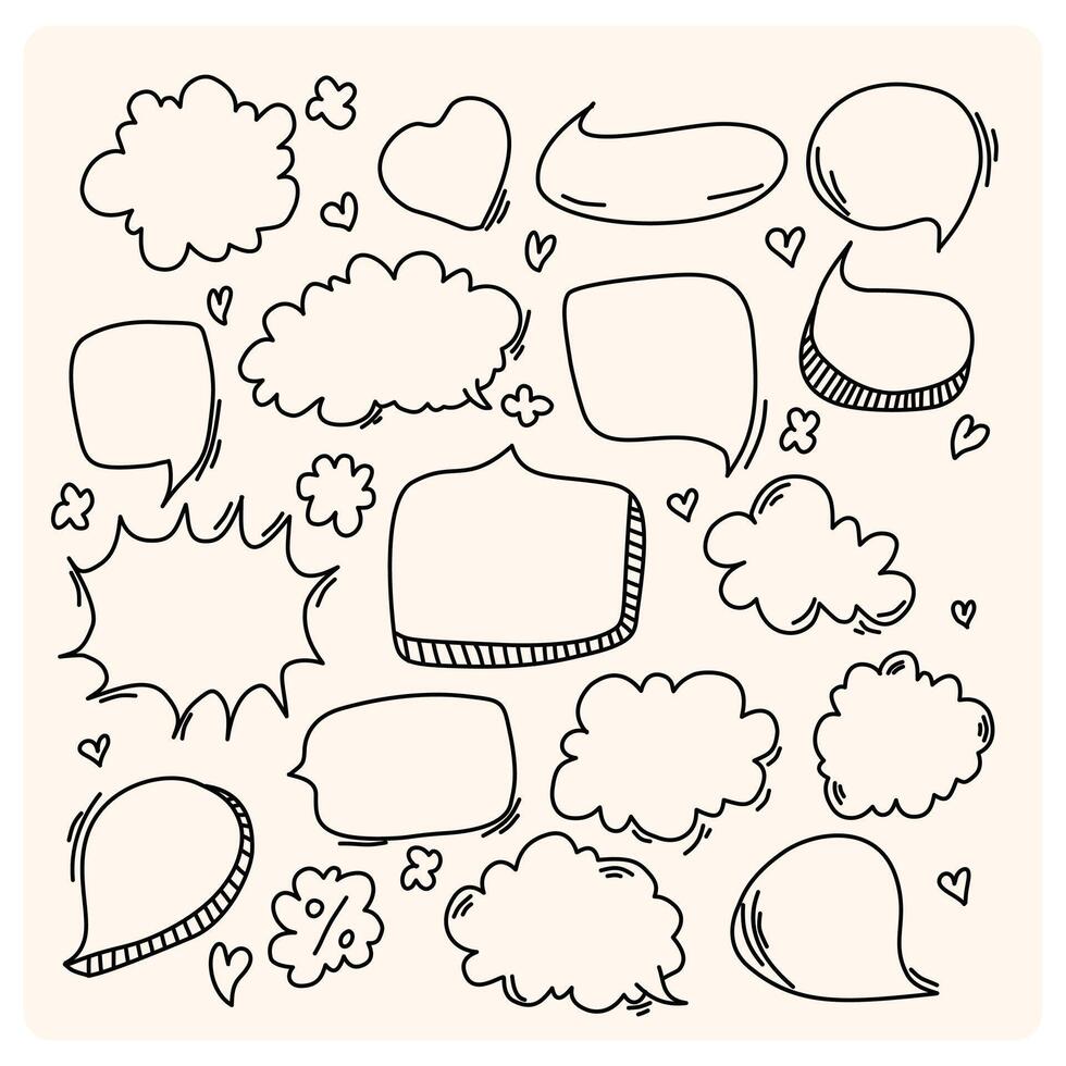 Chalk pencil speech bubbles doodle set. Crayon communication frame, comic talk balloon in sketch style, Grunge texture. vector