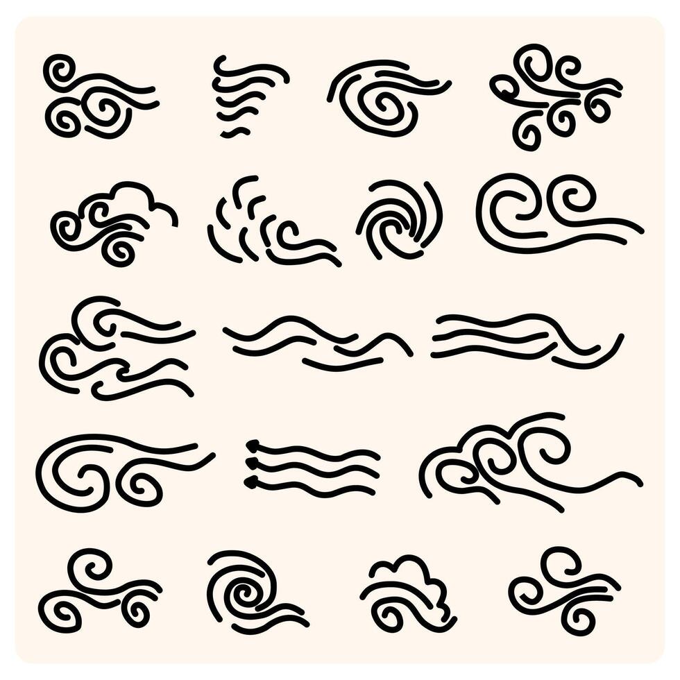 Leaf wind doodle. Hand drawn doodle wind motion, air blow, leaf falling elements. doodle wind blow, gust design vector