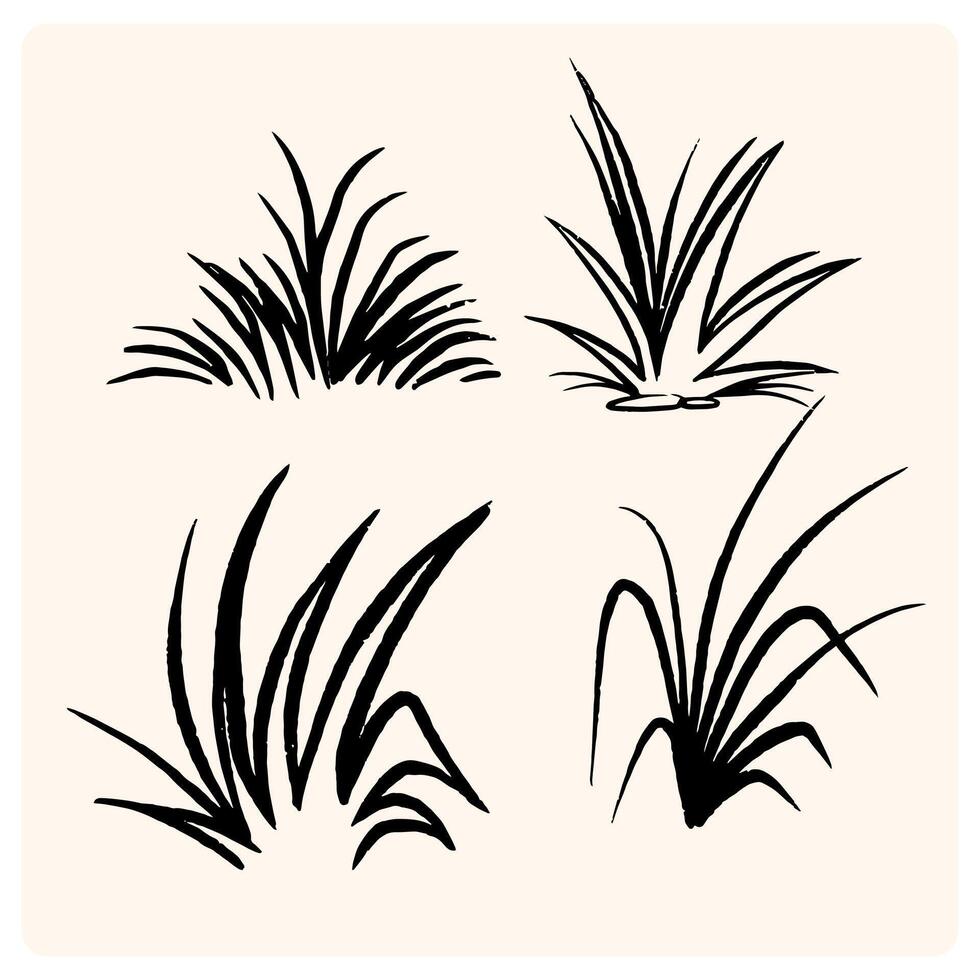 Grass silhouette. Black field isolated elements. Spring summer hand drawn herb, park lawn meadow sketch style, cartoon flat isolated botanical elements, ecological symbol vector