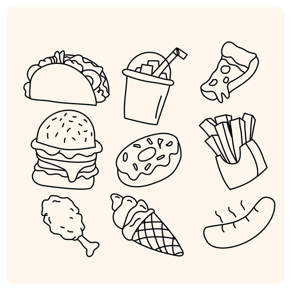 Hand drawn crayon food illustration. Sketch style breakfast, lunch icons. vector