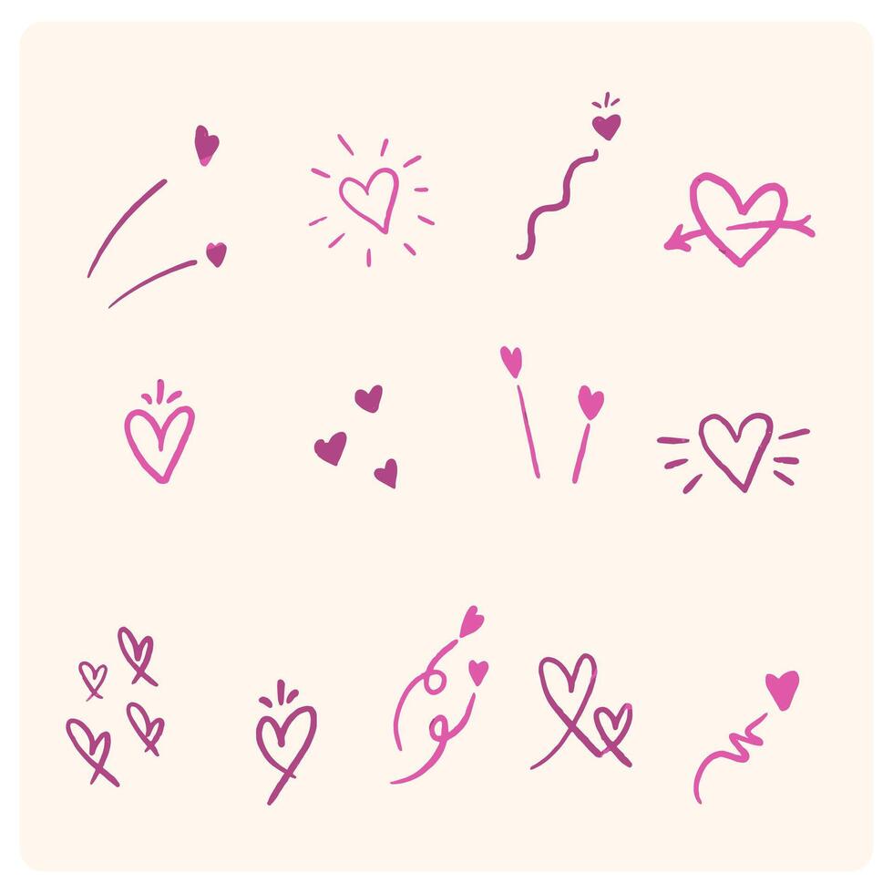 Heart line art set, hand drawn love symbols, isolated clip art set vector