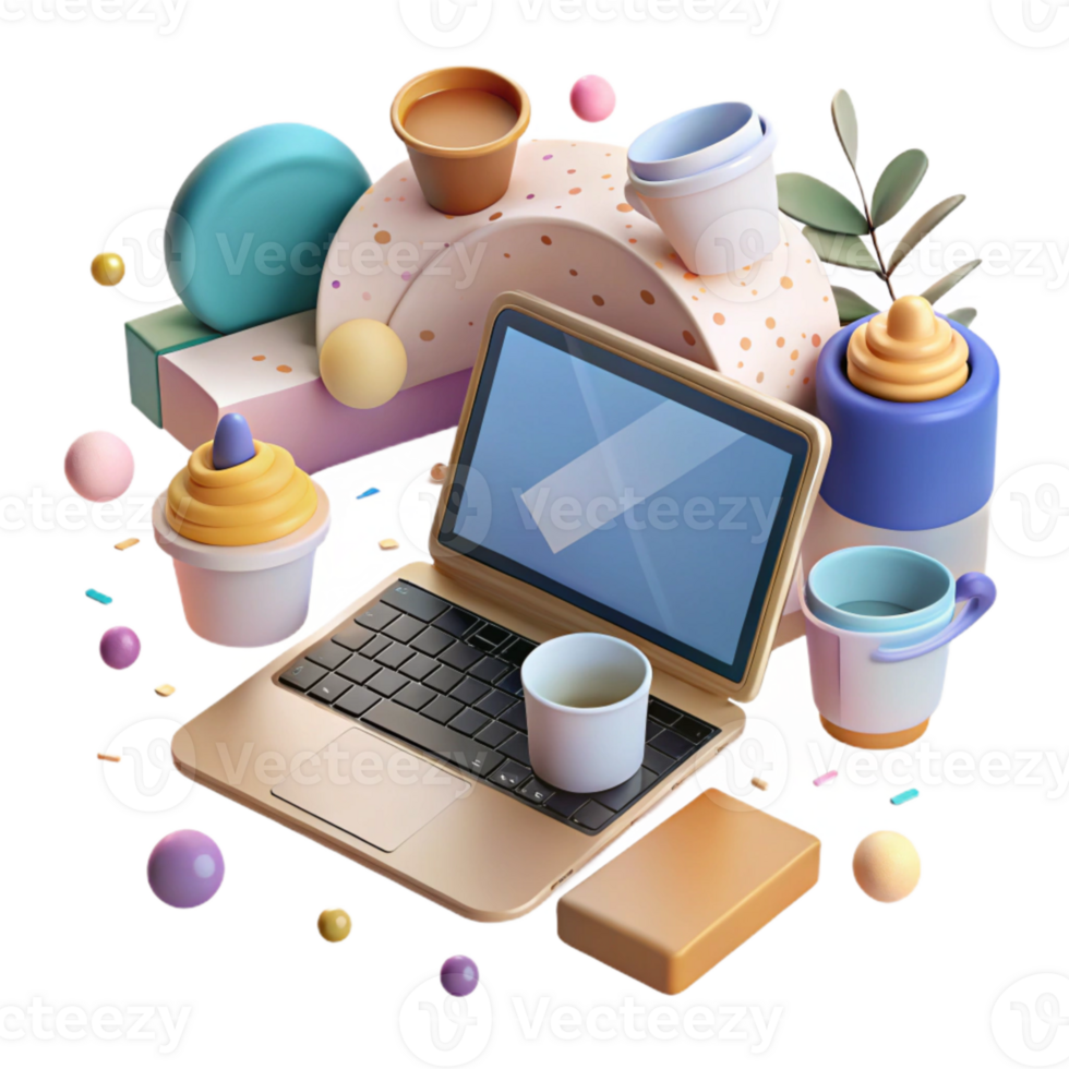 dramatic classic Laptop Open with Coffee Cup Workspace Cutout for Lifestyle Projects exclusive png