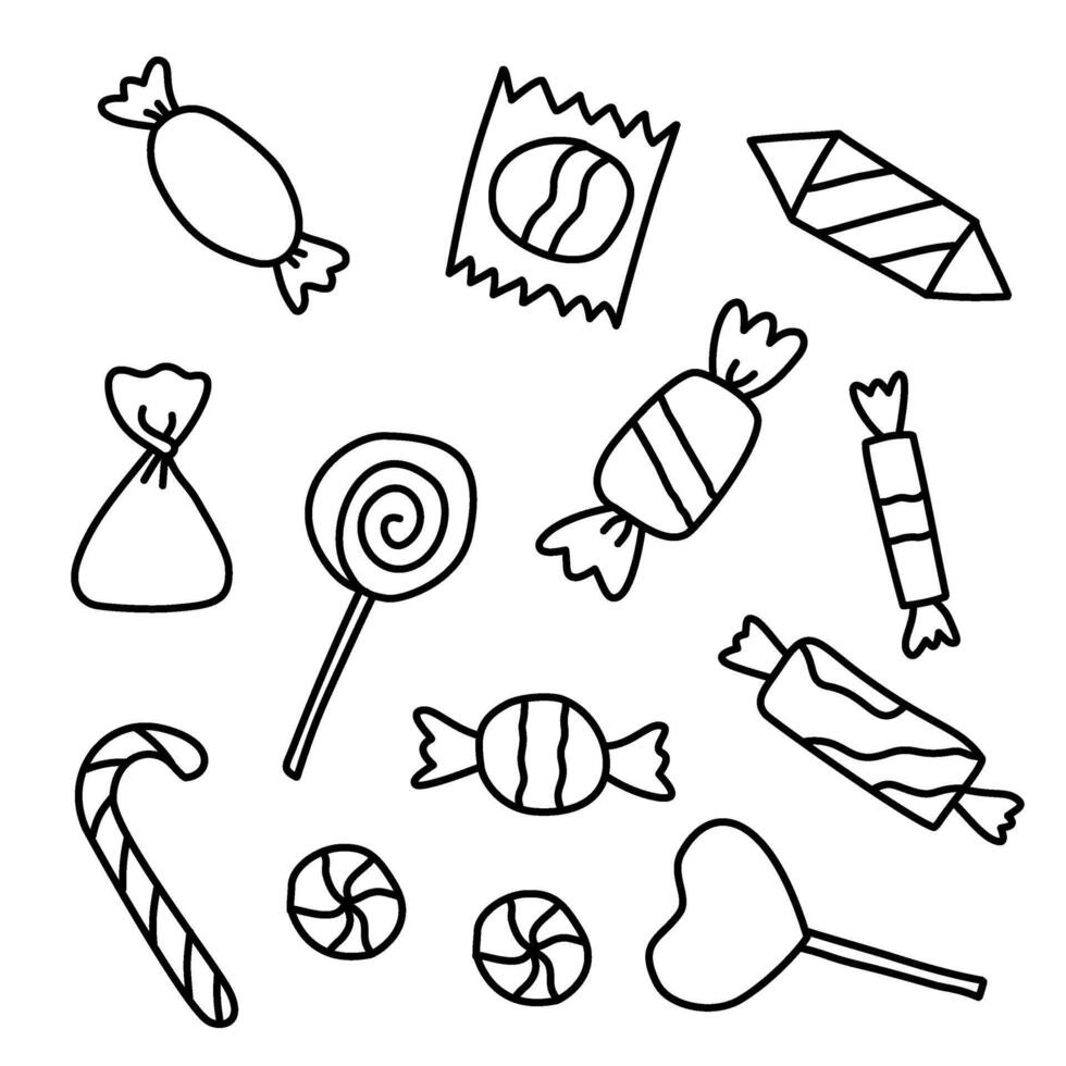Hand drawn Halloween doodle candies and lollipop. Cute elements for Halloween design, prints, poster. vector