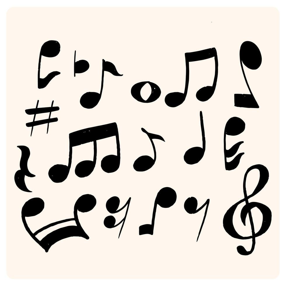 Textured Chalk Music Notes. Treble Clef Music Notes. Kids textured pencil markings. vector