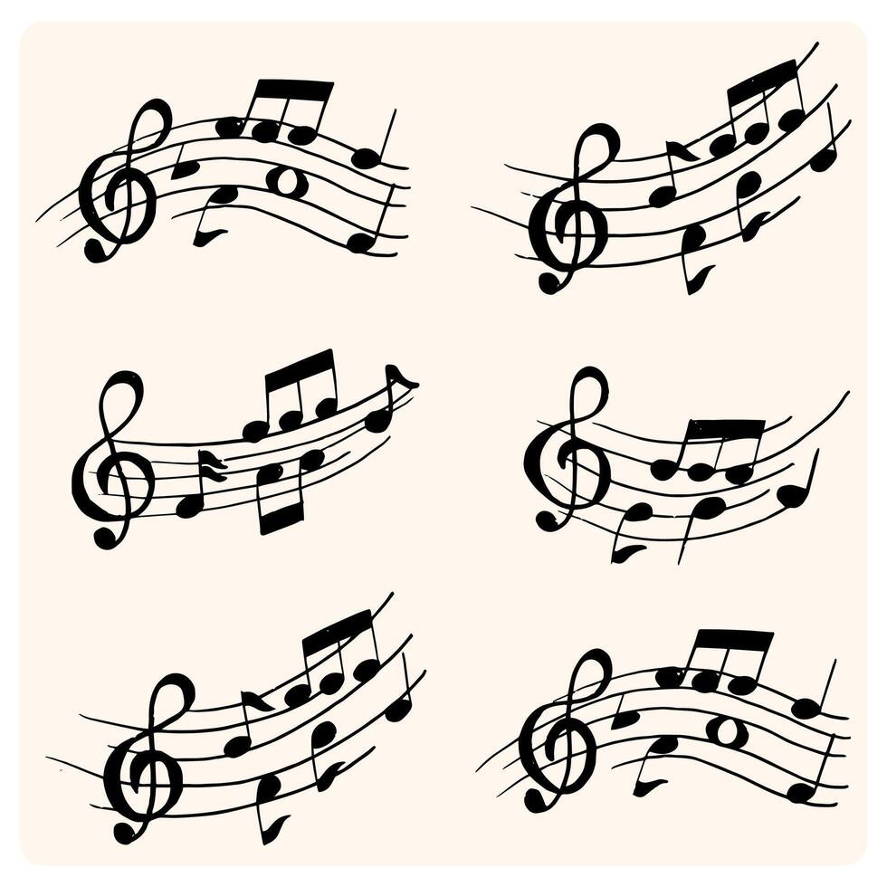 Music note. Simple sound sheet drawing. Black and white doodle melody tone and music key vector