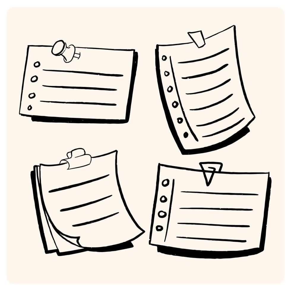 Doodle sheets of various notebooks. Hand-drawn paper with stripes, polka dots, blank. Spring-loaded notebooks reminders, memory. vector