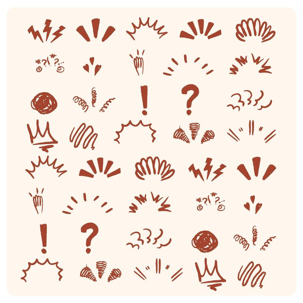 Cute cartoon hand expression sign with maroon scribbles. Curved lines, arrows, emoticon elements, symbols. vector