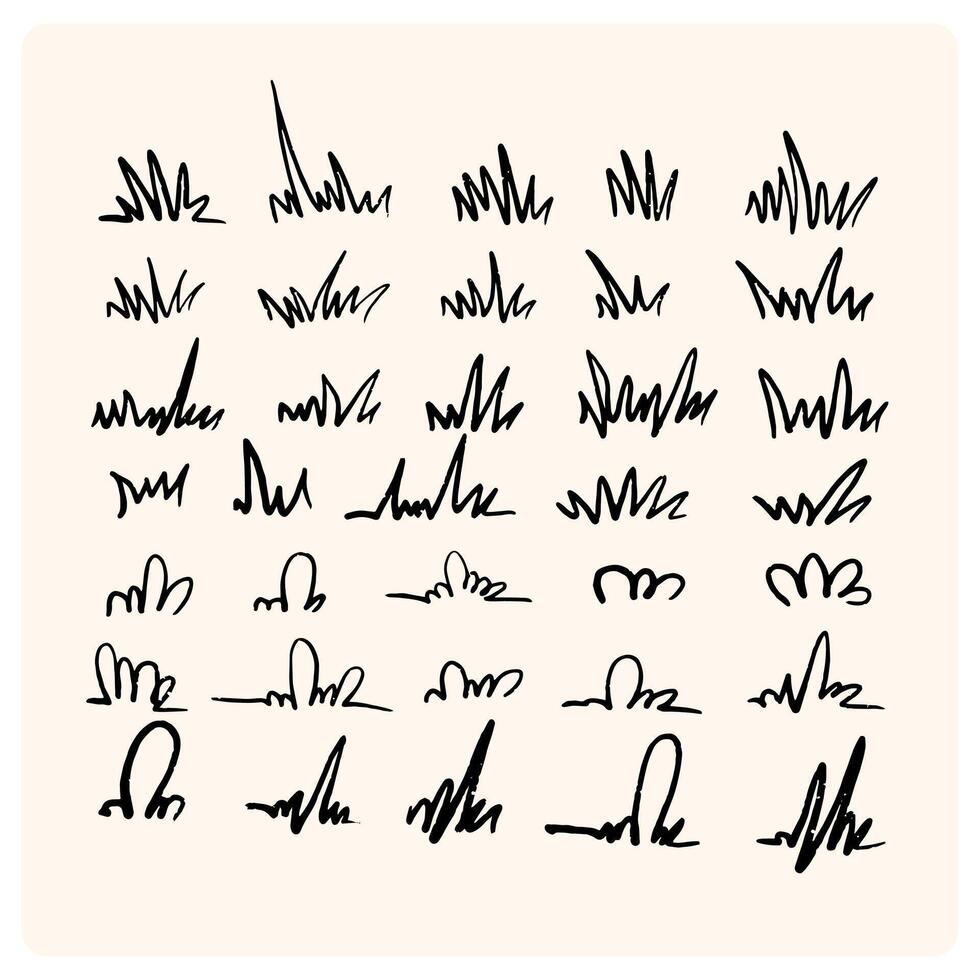 Grass doodle sketch style set. Hand drawn grass field outline scribble background. vector