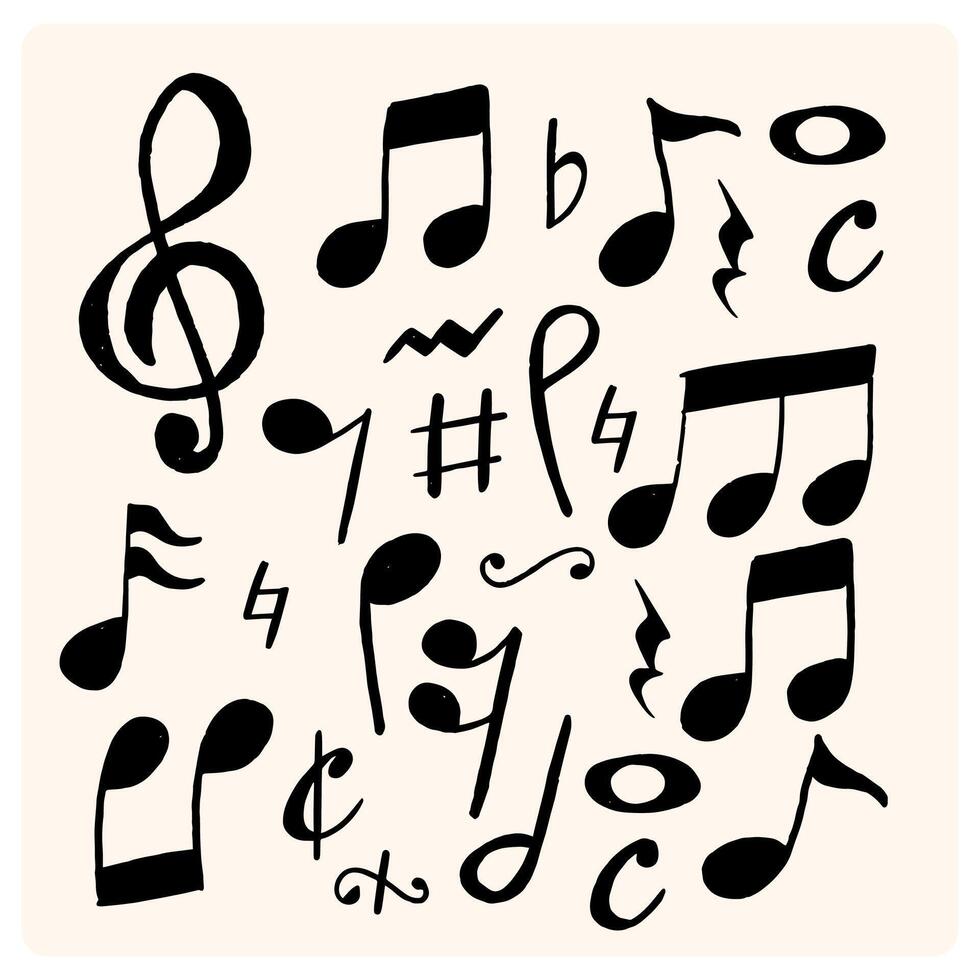 Hand drawn musical notes sketch. Staff treble clef musician notes vector