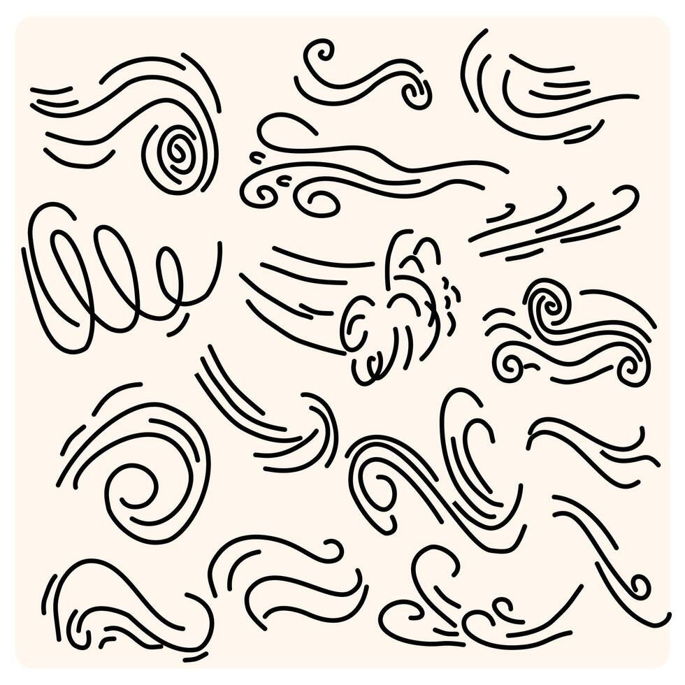 Hand drawn doodle wind blow set With charcoal or pencil drawn illustration vector
