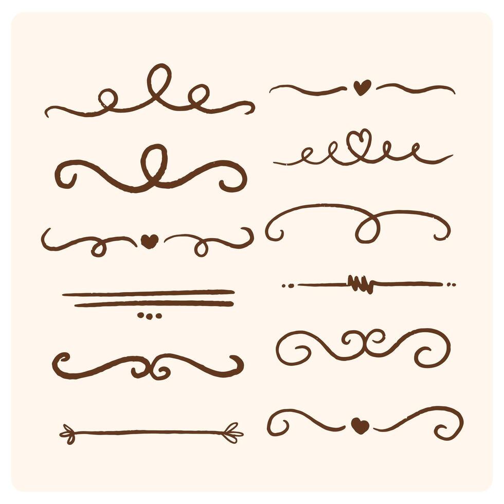 Handcrafted separators with maroon scribbles. Set of lines, borders and winners. vector