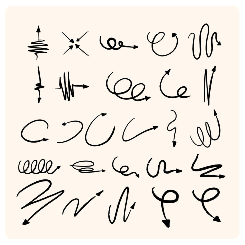 Simple lines made with black arrows hand drawn in various styles With charcoal or pencil drawn illustration vector