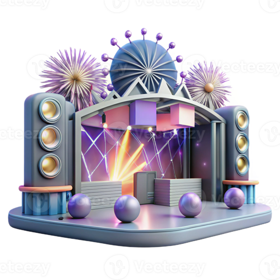 impressive artistic Large Concert Stage with Fireworks Cutout for Grand Events high quality png