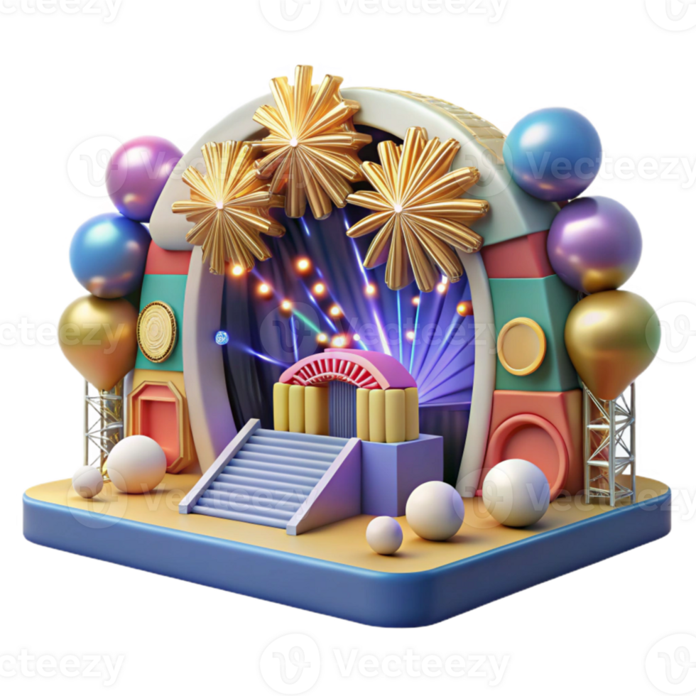 dramatic rustic Large Concert Stage with Fireworks Cutout for Grand Events original png
