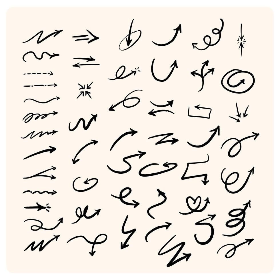 Hand drawn arrows collection Set simple flat arrows isolated on cream background. vector