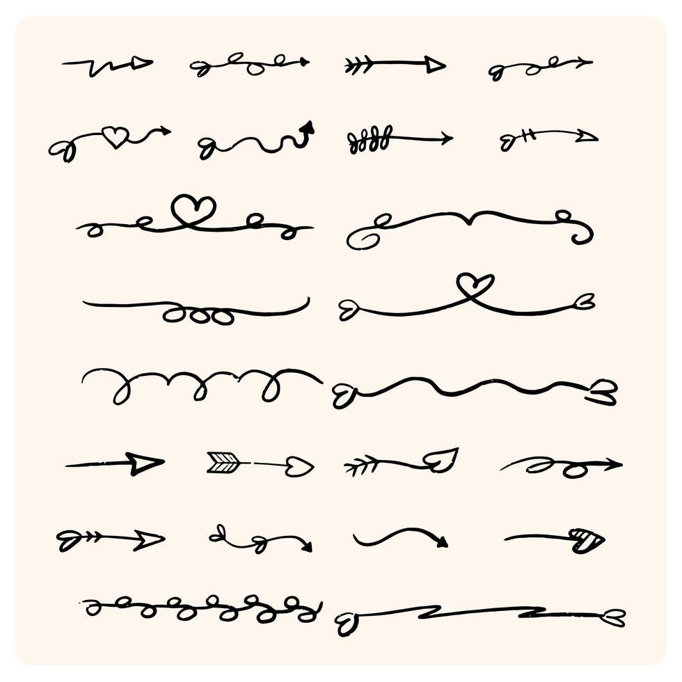 Hand drawn pen underline and stroke set. Doodle pencil or marker line vector