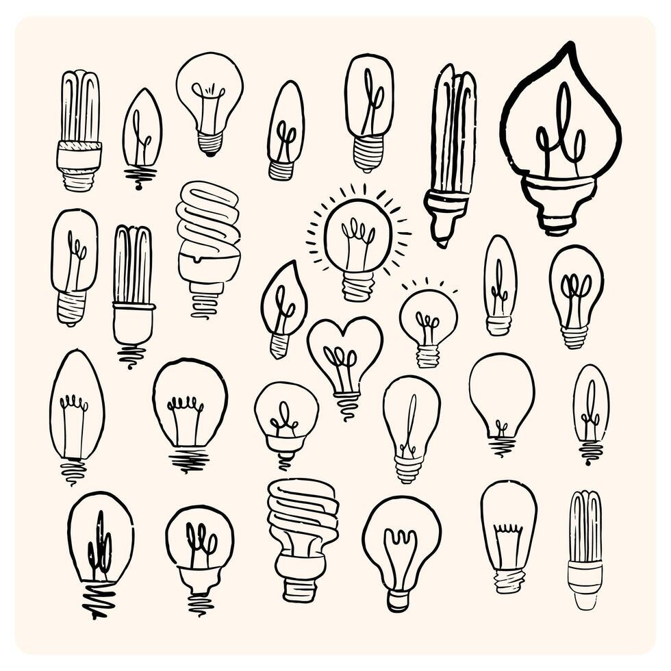 Hand drawn light bulb in abstract doodle line style With charcoal or pencil drawn illustration vector