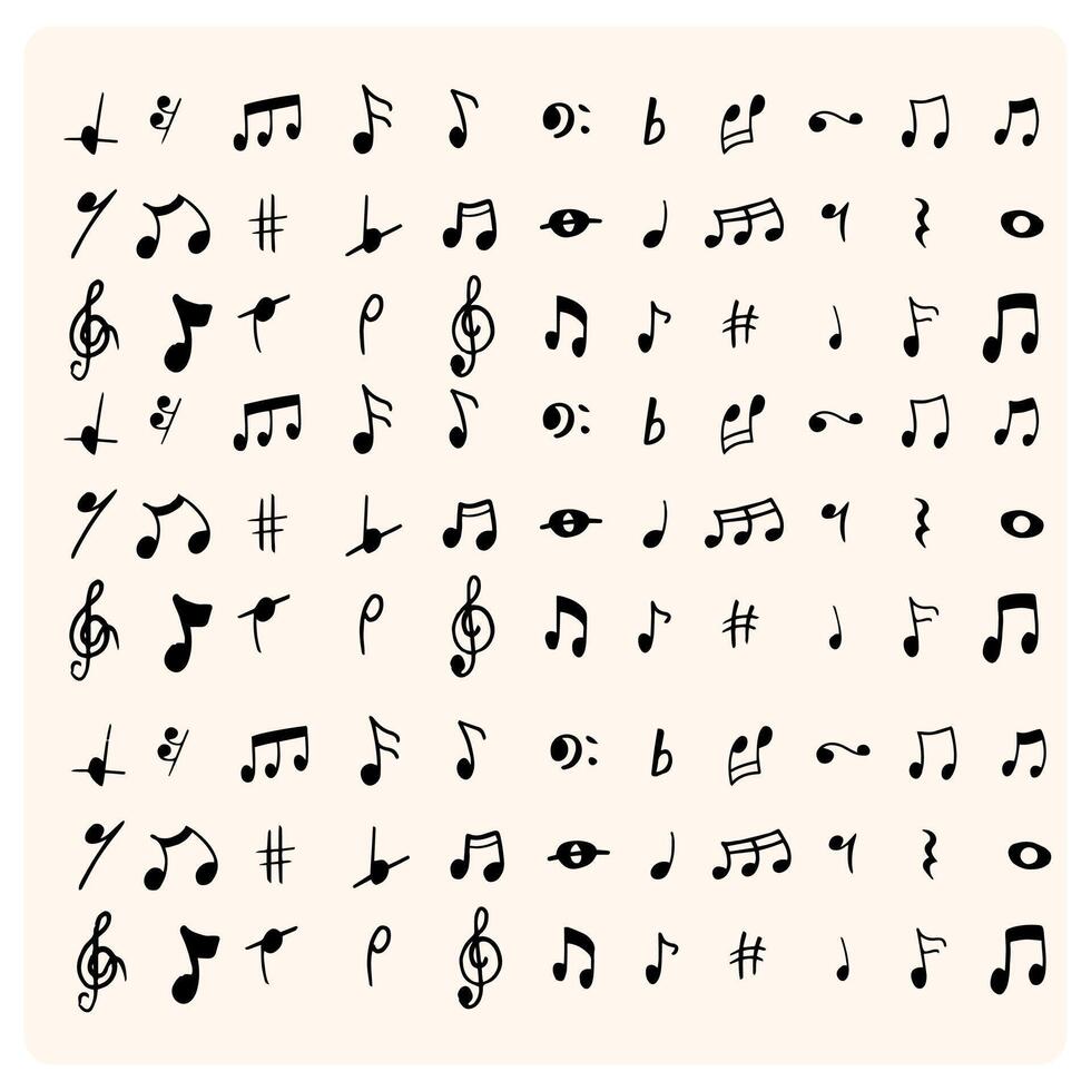 Music note sketch style. Doodle melody symbol set. vector