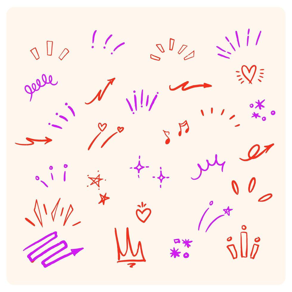 Hand drawn line elements. Pen marks and effects with colorful strokes. vector