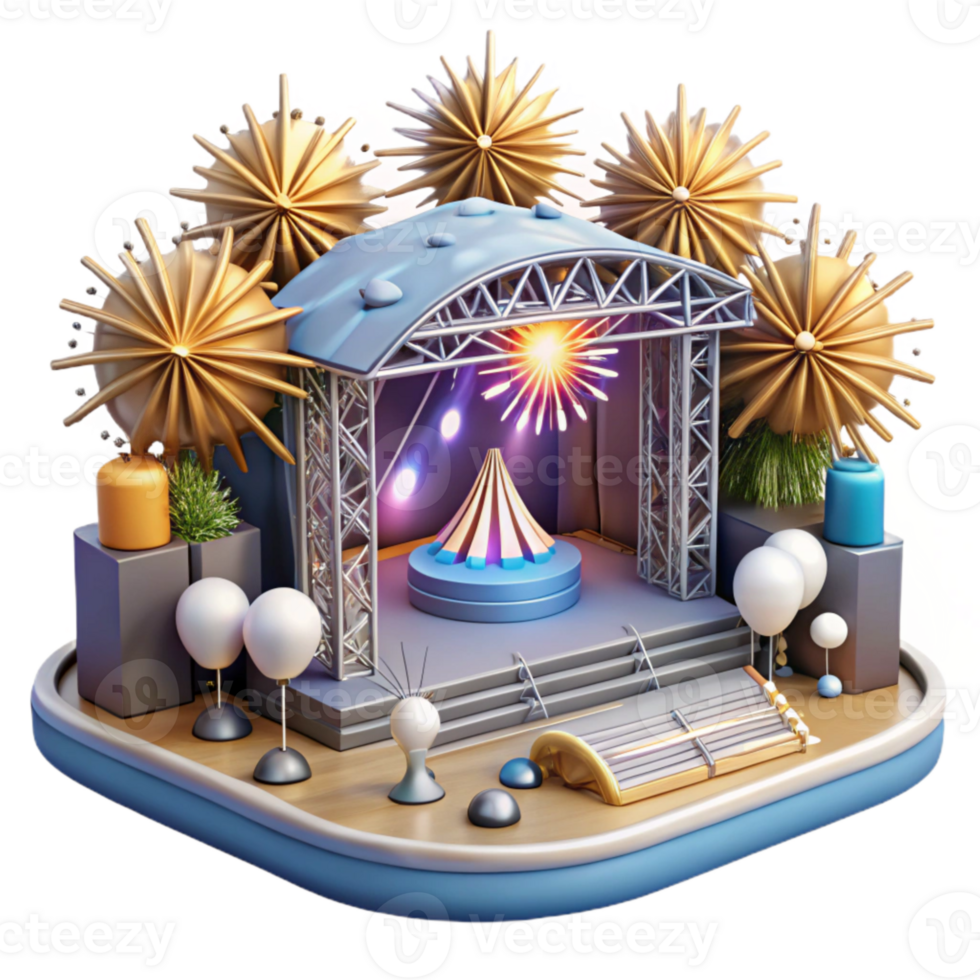 beautiful contemporary Large Concert Stage with Fireworks Cutout for Grand Events authentic png
