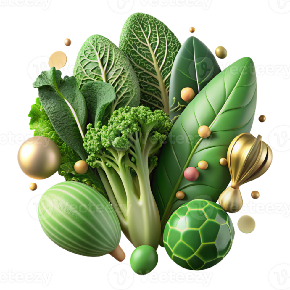 elegant vintage Leafy Greens Spinach Kale Lettuce Isolated for Salad Recipes png