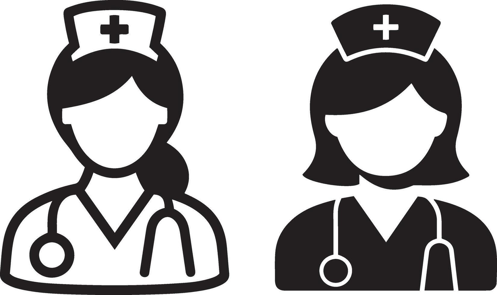 Simple Two Nurse Icons in Black and White vector