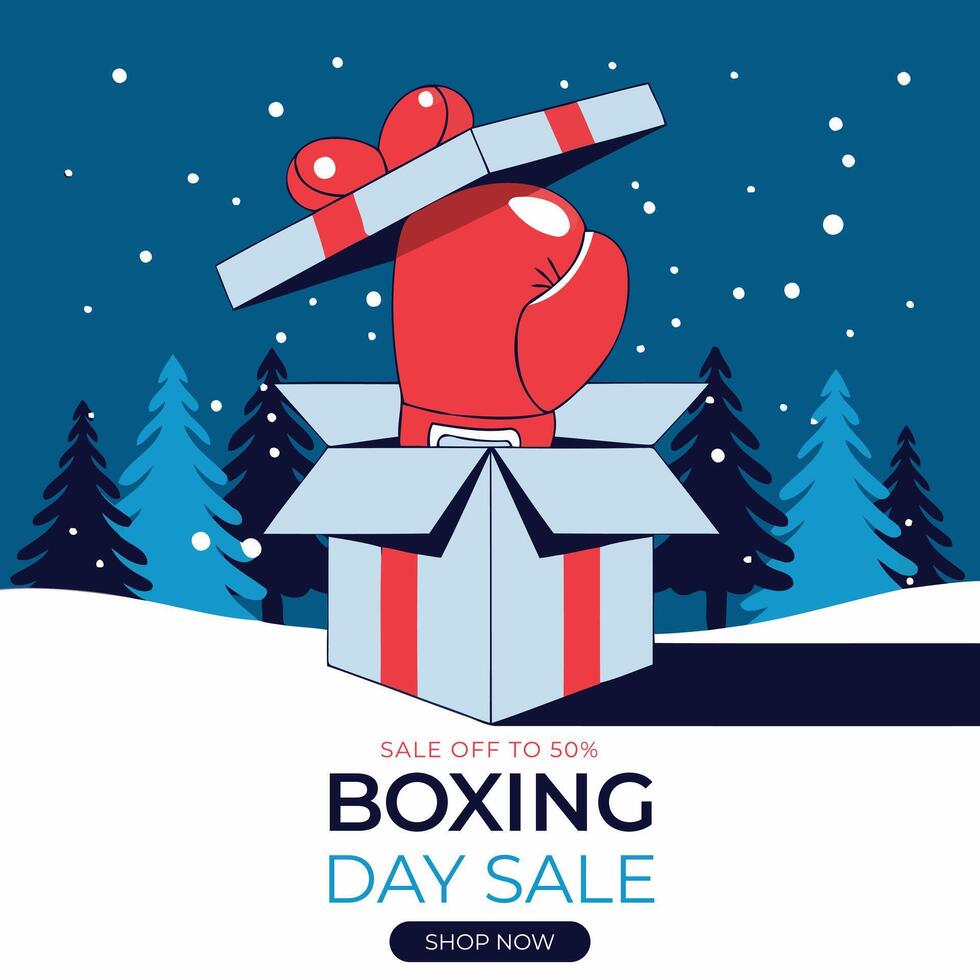 Boxing Day Sale Banner with Gift Box and Boxing Glove vector