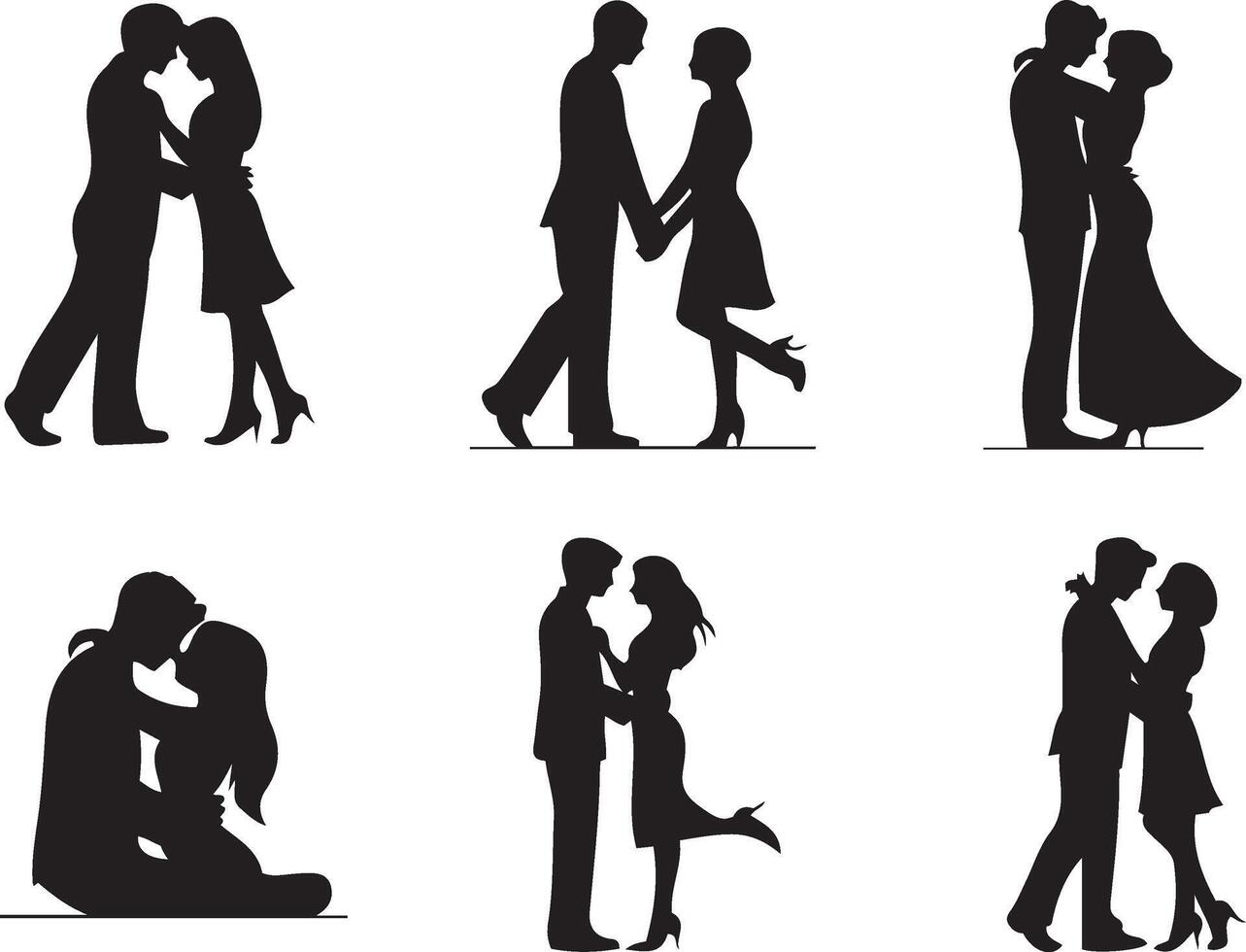 Romantic Couple Silhouettes in Various Poses vector