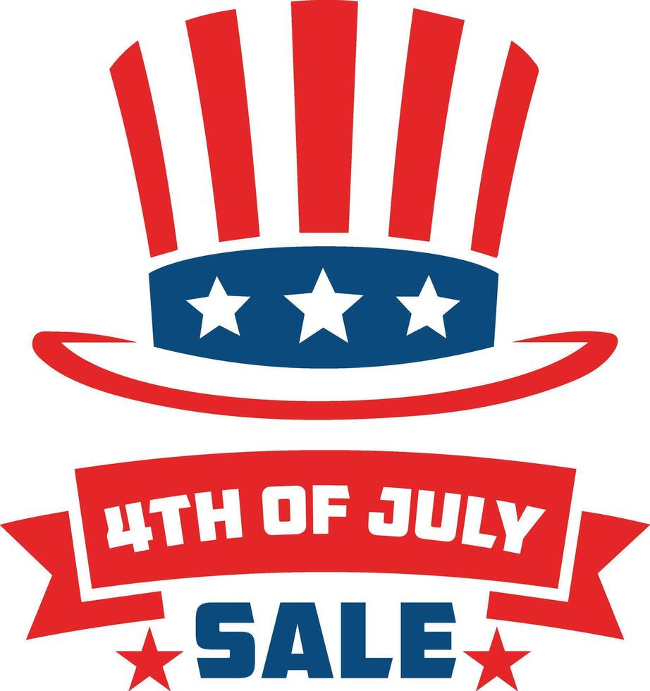 4th of July Sale Banner with Uncle Sam Hat flat style Illustration vector
