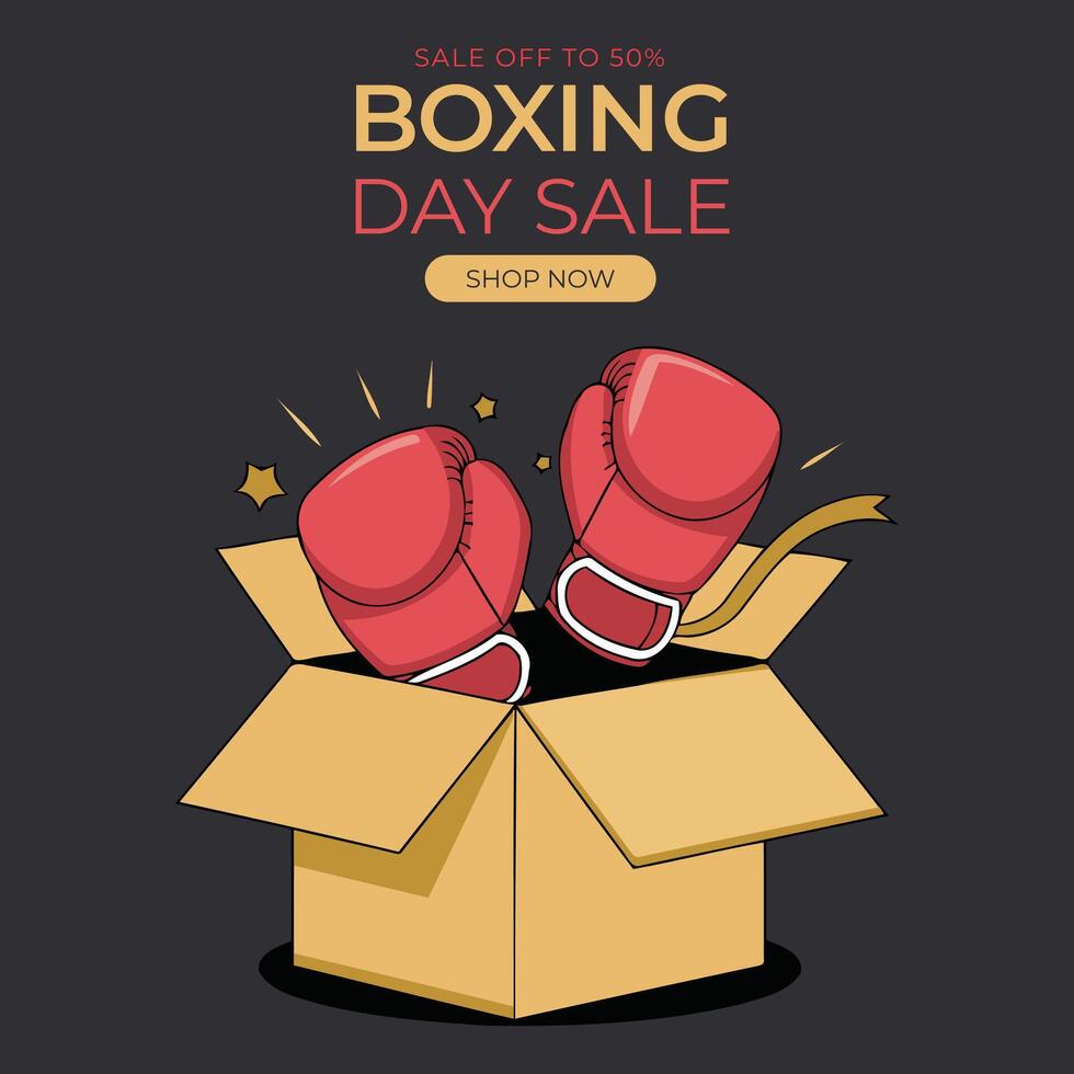 Boxing Day Sale Banner Post Template with Red Boxing Gloves and Open Gift Box vector