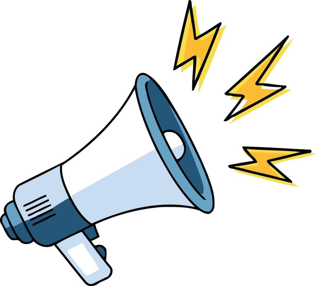 Megaphone Announcement with Lightning Bolts Flat Style Illustration vector