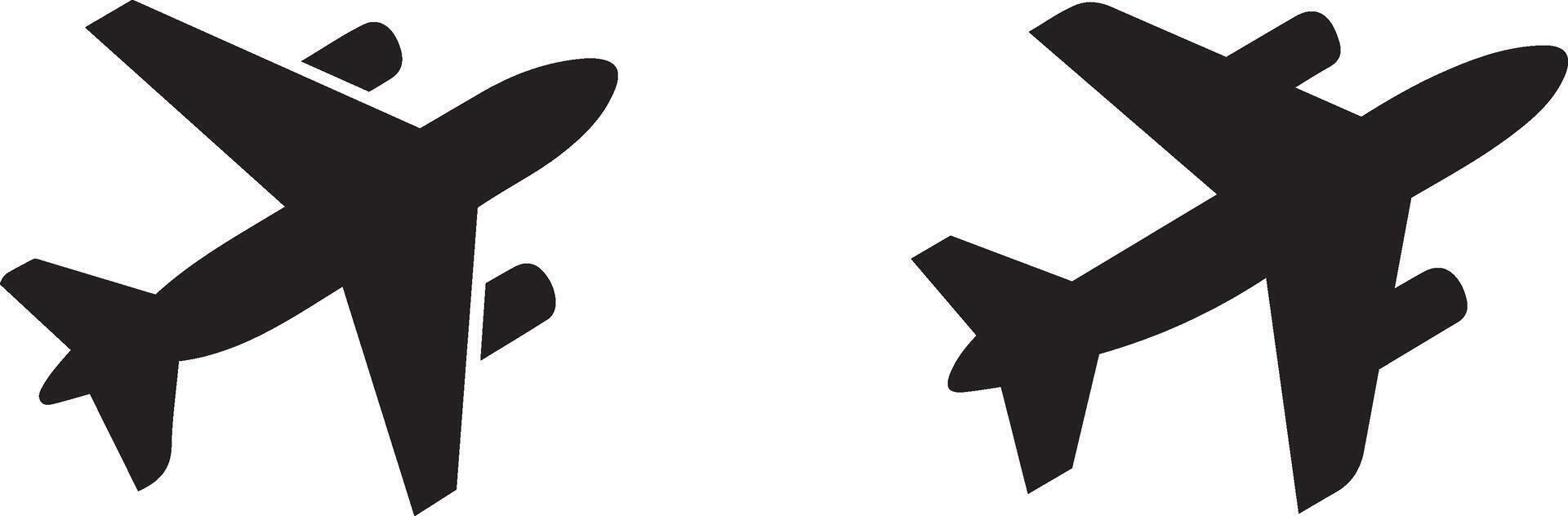 Simple black airplane symbol icon silhouettes against a white background vector