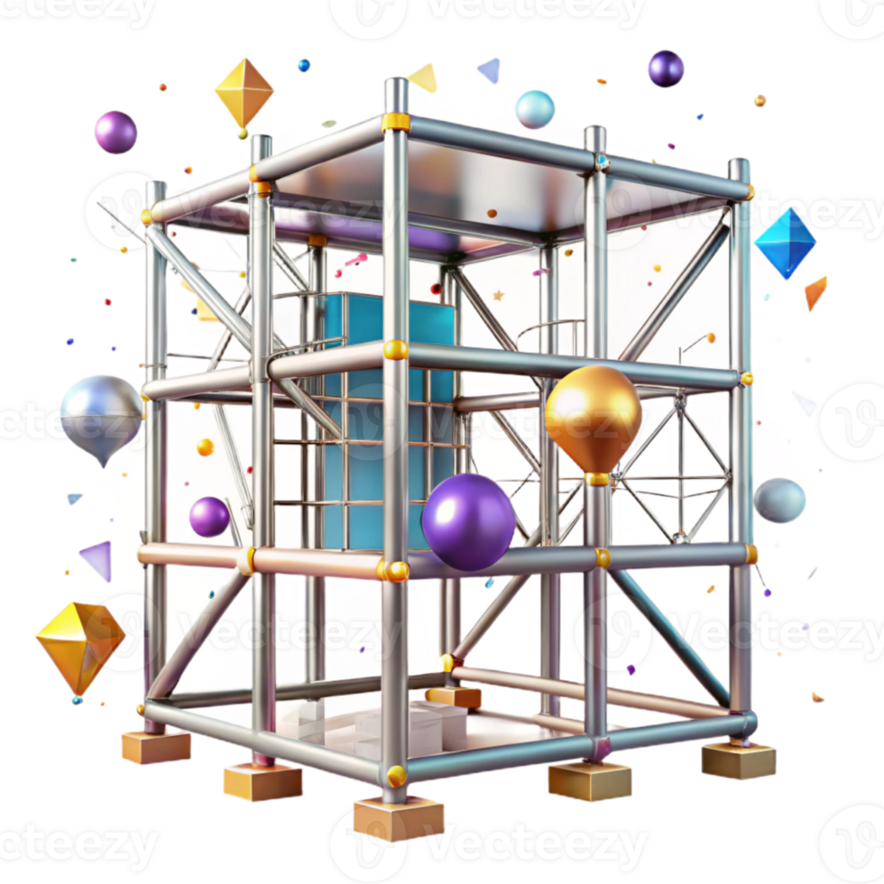 impressive abstract Metal Scaffolding Construction Framework Isolated original png