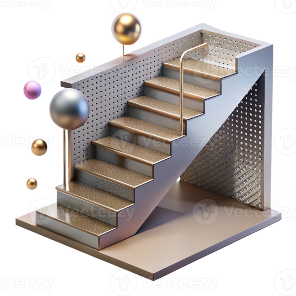 impressive abstract Metal Staircase with Perforated Steps Transparent high quality png