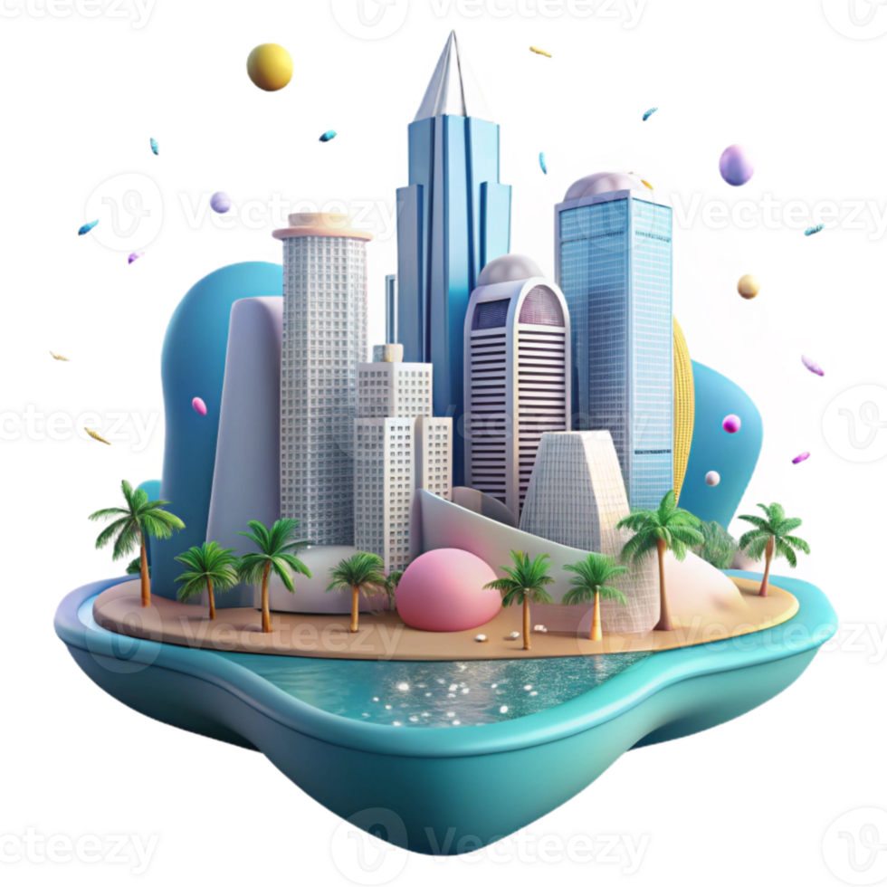 impressive artistic Miami Skyline Ocean View Isolated for Vacation Brochures original png