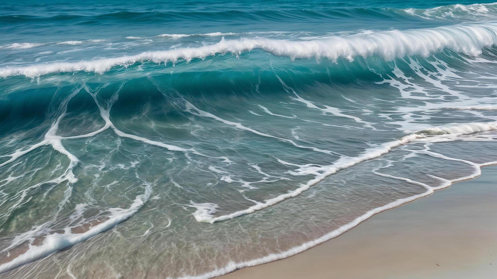 Sea background with transparent waves, sand and a soft turquoise shade of water. photo