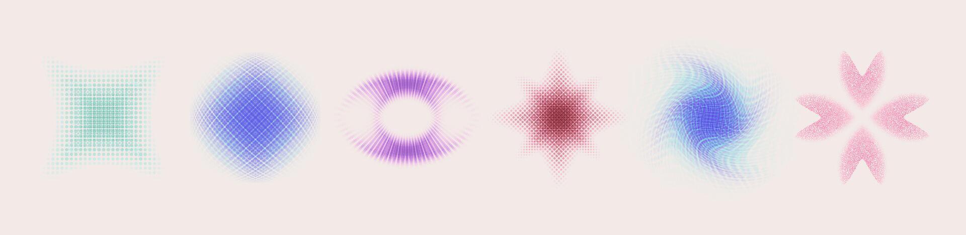 Grainy color icons. Collection of abstract, geometric, and colorful shapes for design and background. Dotted elements vector