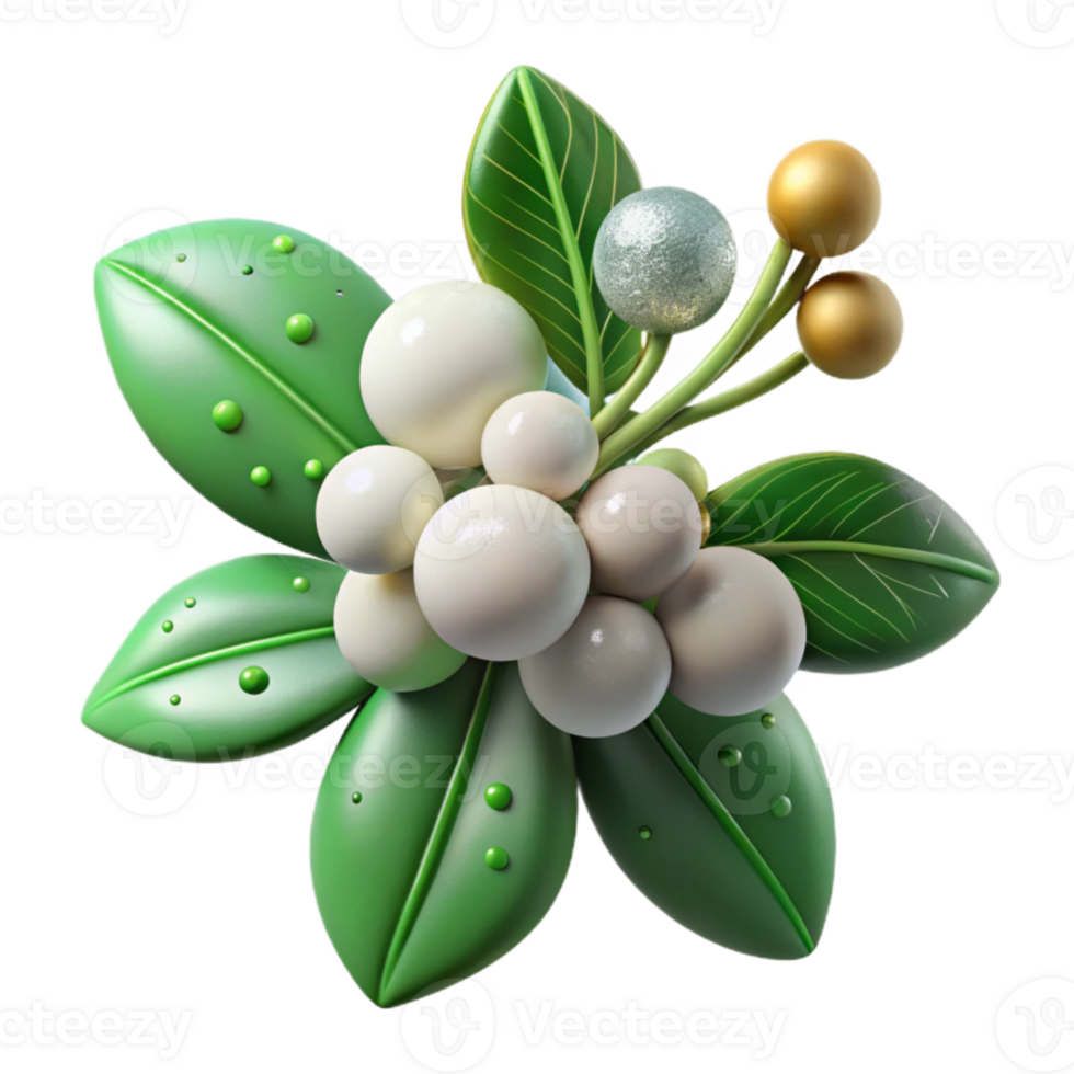 serene vintage Mistletoe Green Leaves White Berries Cutout for Romantic Moments original png