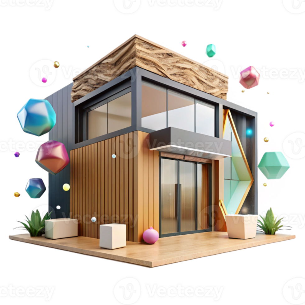stunning abstract Modern Facade Wood and Glass Combination Cutout premium png