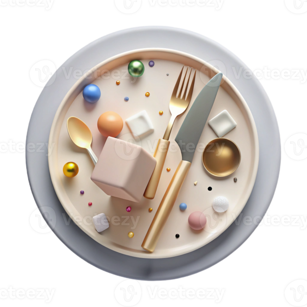 vibrant vintage Modern Plate and Utensils Cutout for Fine Dining Menu detailed png