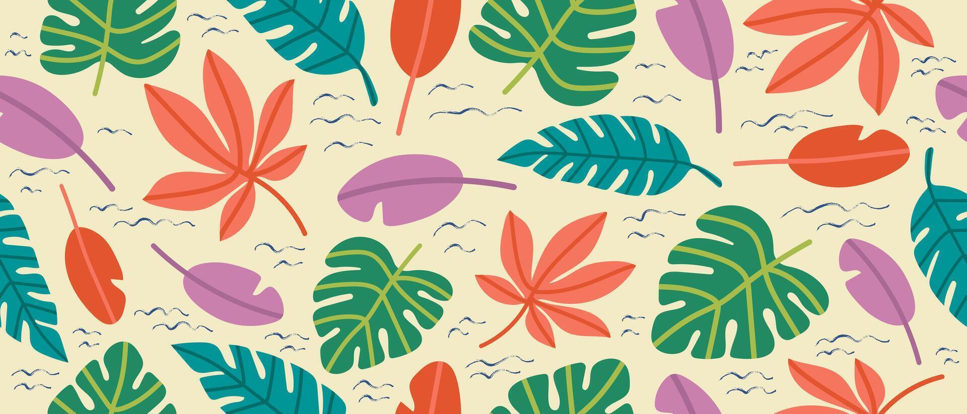 Abstract seamless tropical pattern with colorful palm leaves. vector