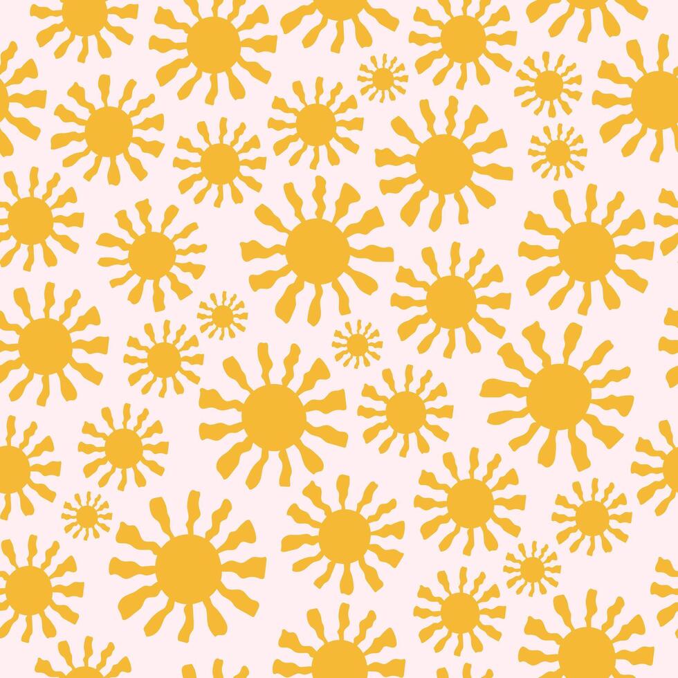 Seamless background with sun. Minimal hand drawn summer pattern. vector