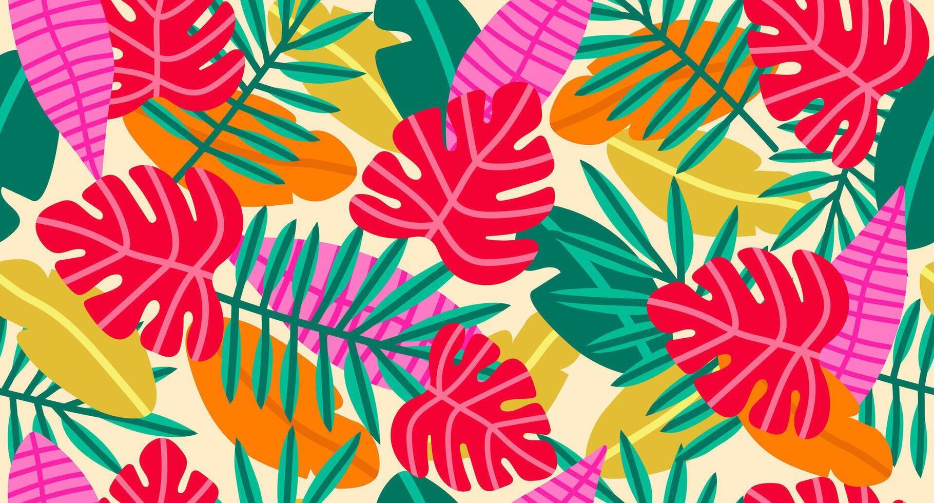 Abstract seamless tropical pattern with bright leaves. Palm background. vector