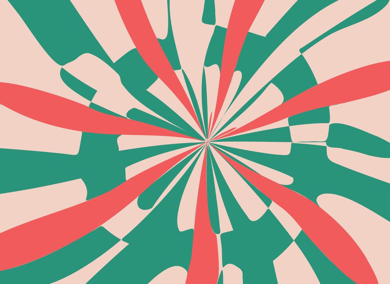 Abstract radial swirl in red green pink with dynamics of movement. Twisting curly stripes. Whirlwind, vortex. Background, wallpaper or holiday decor. Retro colors, modern design. illustration vector