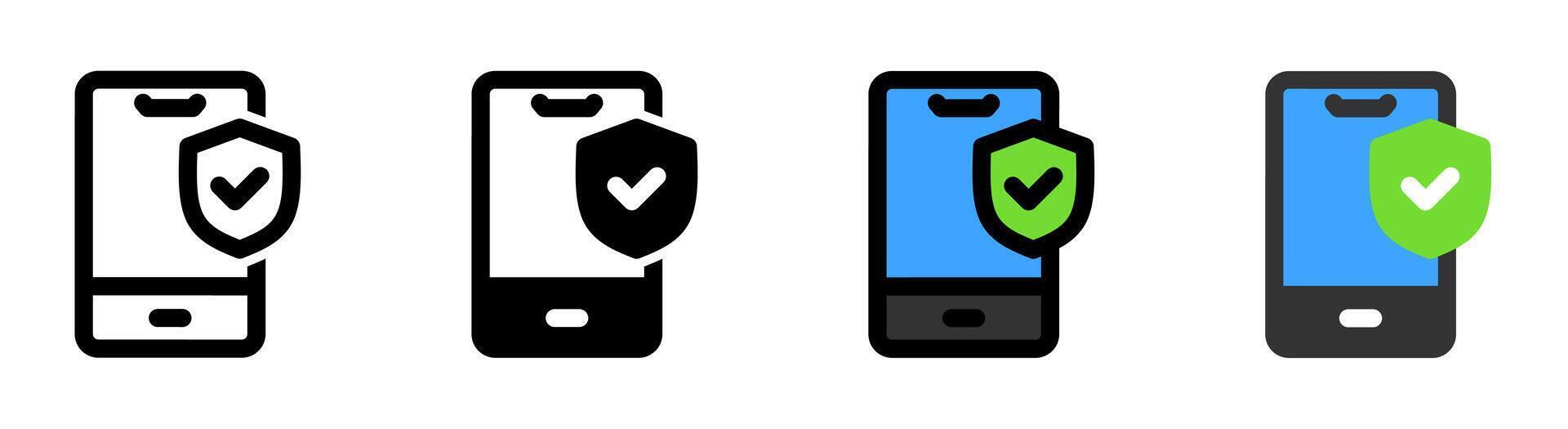 Smartphone icon with a shield, for security and privacy protection applications. vector