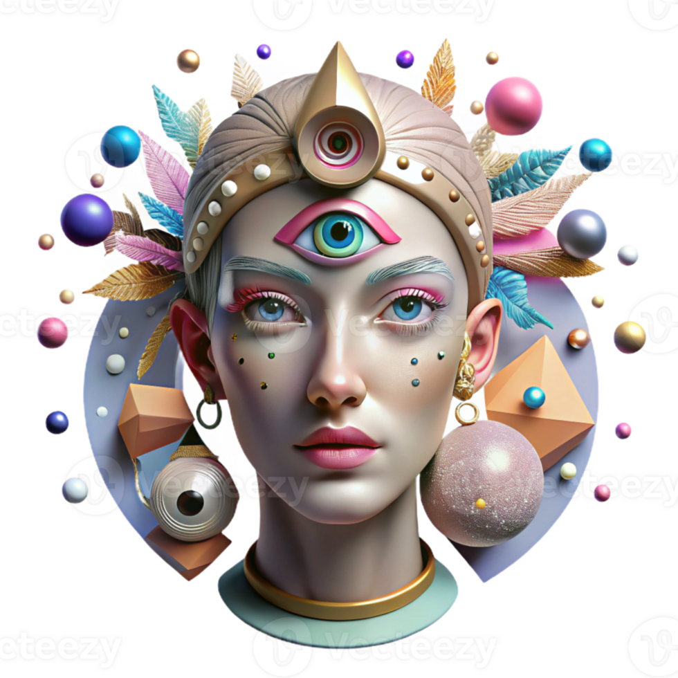 serene artistic Multiple Eyes Cutout Surreal Portrait Art genuine png