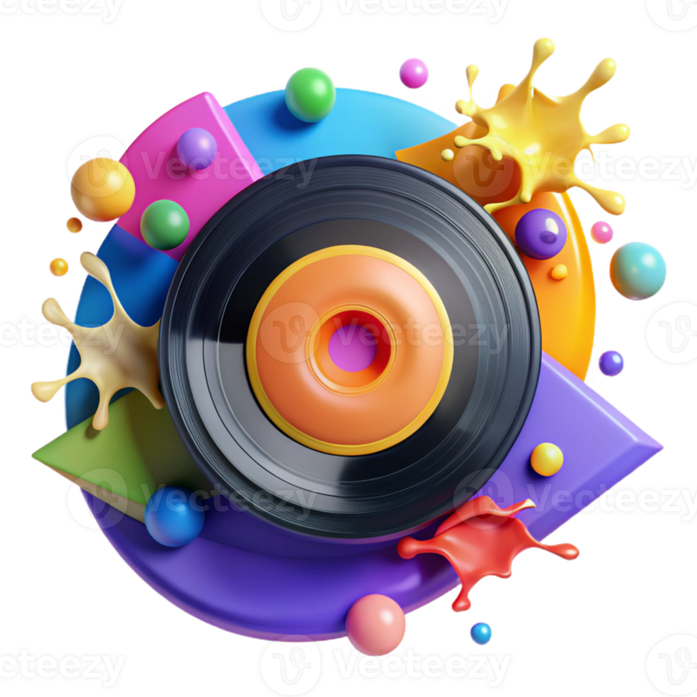 magnificent artistic Musical Instruments and Vinyl Record Isolated detailed png