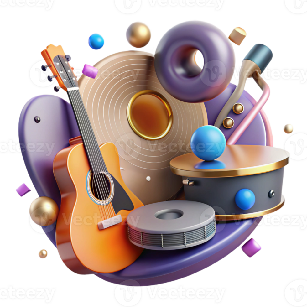 stunning classic Musical Instruments and Vinyl Record Isolated authentic png