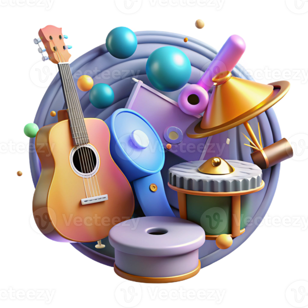 magnificent classic Musical Instruments and Vinyl Record Isolated original png
