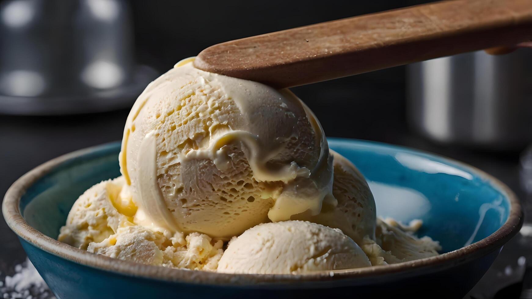 Making homemade ice cream. Bright balls and tasty details convey the joy of creating ice cream flavors. photo